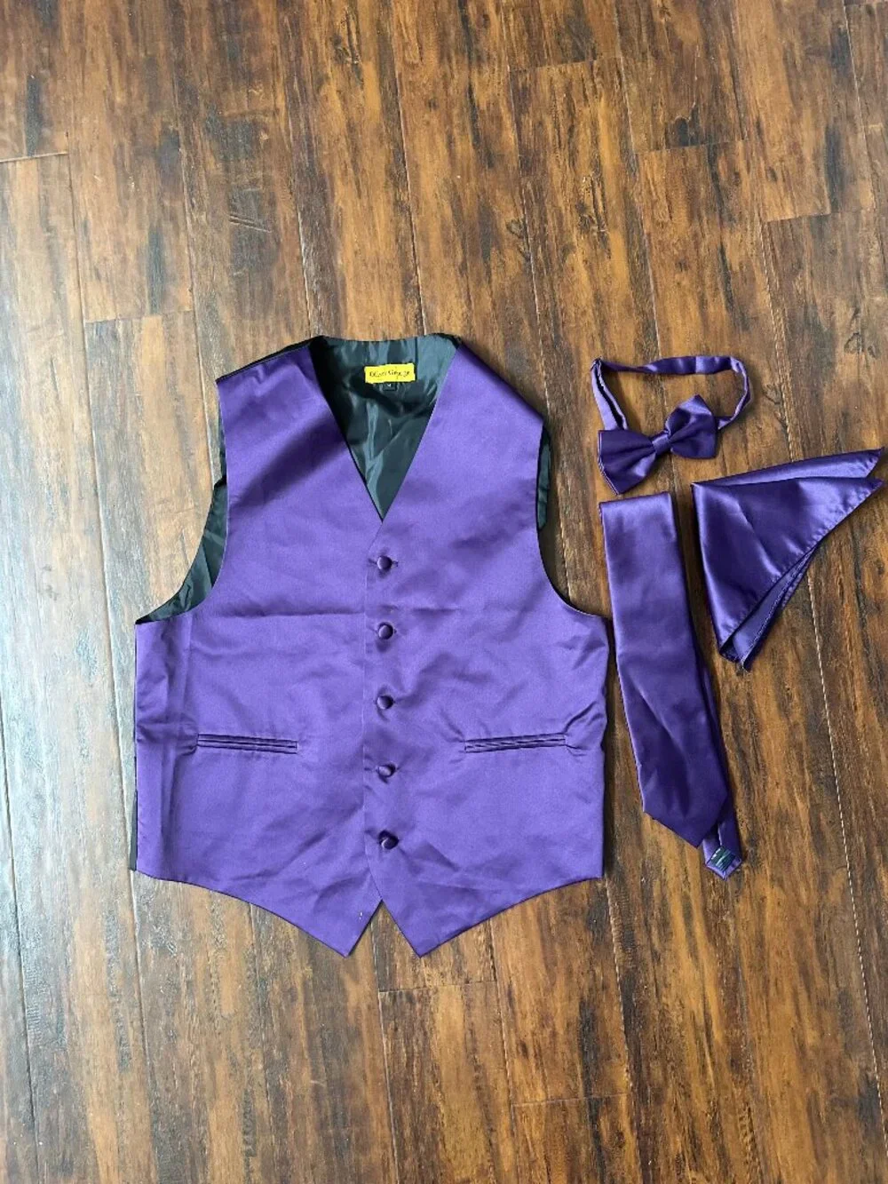 Oliver George 4pc Men's Solid Formal Suit Waistcoat Tuxedo Dress Vest Necktie Bo
